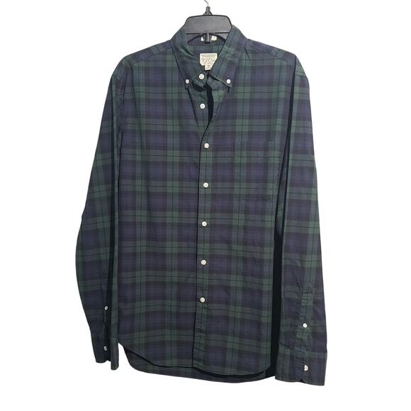 J. Crew Classic Secret Wash Button Front Shirt Green Tartan Plaid - Picture 1 of 5